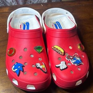 CROCS Red Slip-Ons with sonic Character Accents